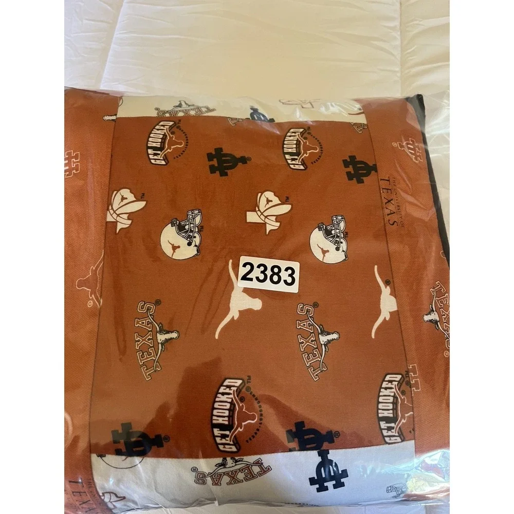 University of Texas Throw Pillow Handmade Quilted Longhorns Dorm Man Cave 12x12